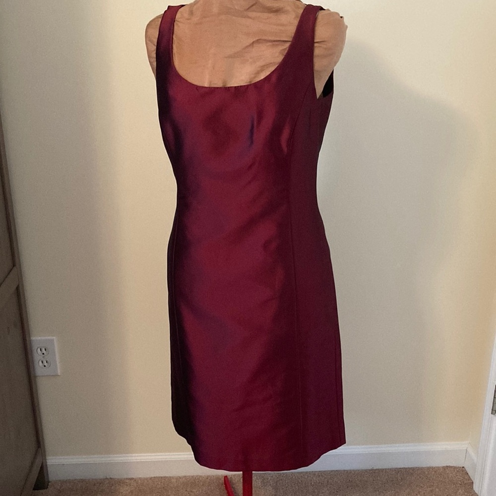 Elegant Burgundy Silk Sleeveless Dress